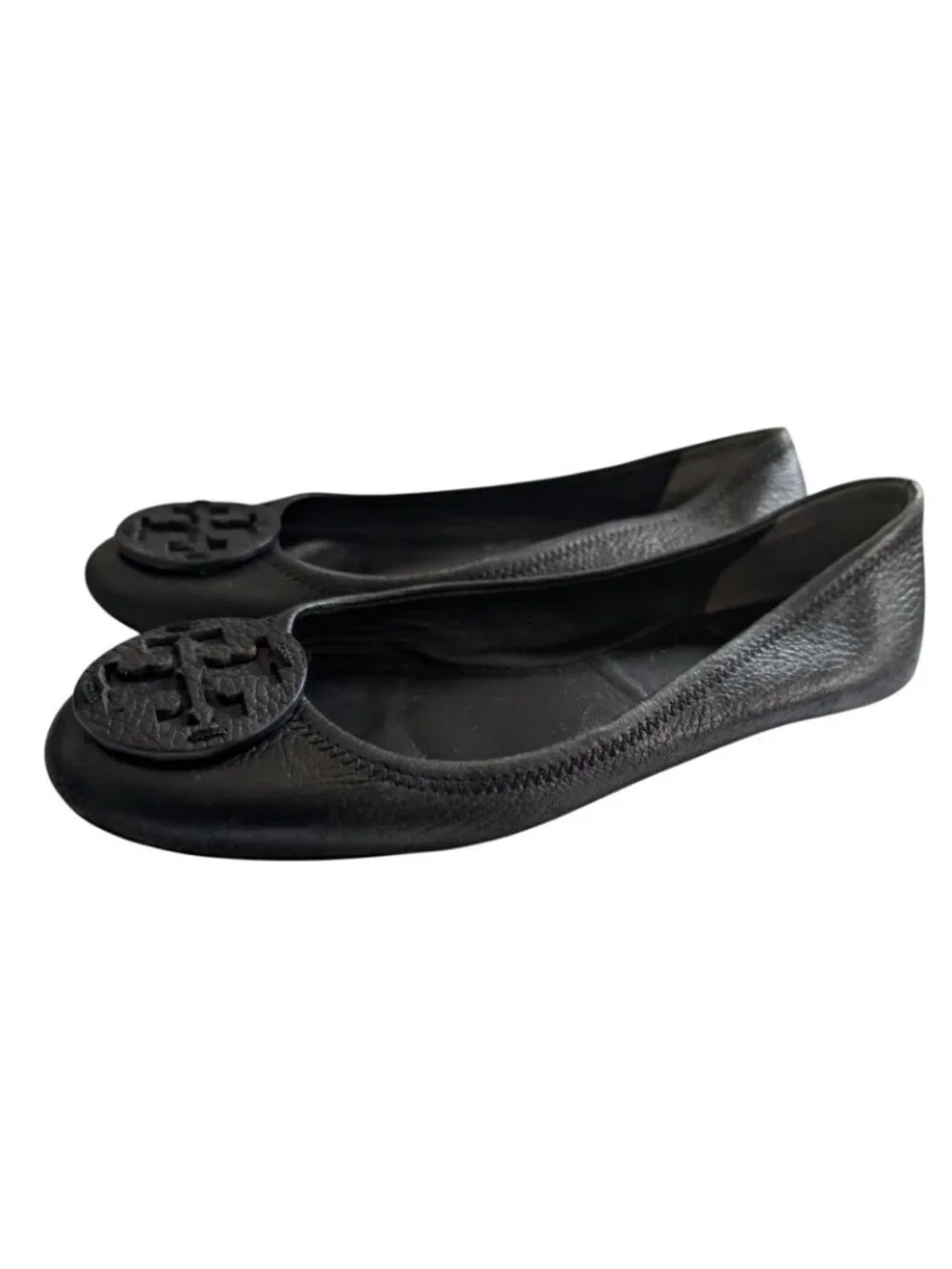 Tory Burch Minnie Travel Ballet Flats Womens 6.5 Black Leather Slip On Shoes